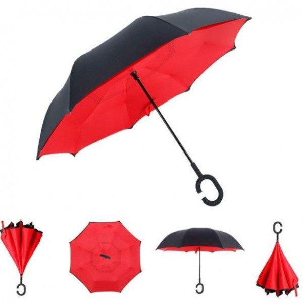 Зонт обратного сложения Up-Brella ветрозащитный красный Up-Brella