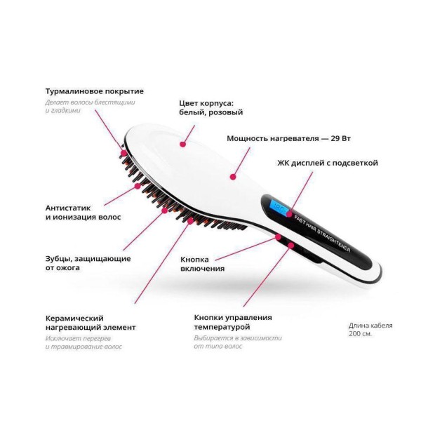 Гребінець випрямляч HQT 906 турмалін LCD рожевий generic