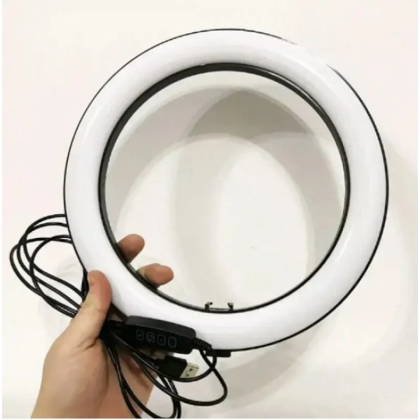 Кольцевая LED лампа YQ 26 см с держателем черная generic