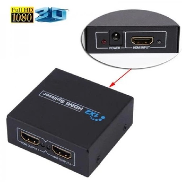 Разветвитель HDMI Splitter 1x2 Full HD 1080P металлический серый generic