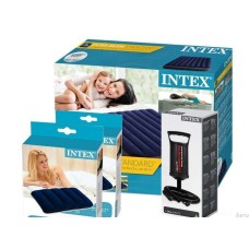 Матрас надувной Intex 152х203х25 см с насосом и 2 подушками