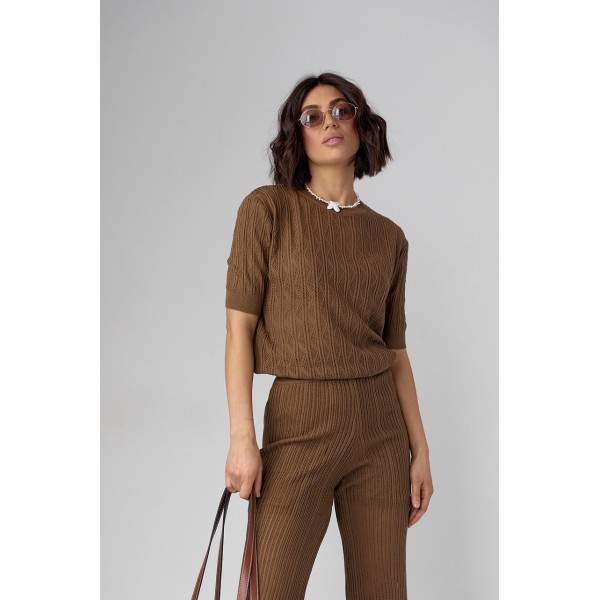 Костюм жіночий бавовняний ажурний коричневий Lurex