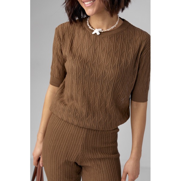 Костюм жіночий бавовняний ажурний коричневий Lurex