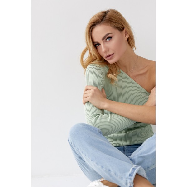 Топ жіночий приталений на одне плече мятний Lurex