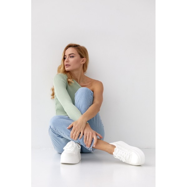 Топ жіночий приталений на одне плече мятний Lurex
