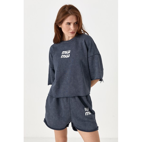 Костюм жіночий бавовняний miu miu з шортами темно-сірий Lurex