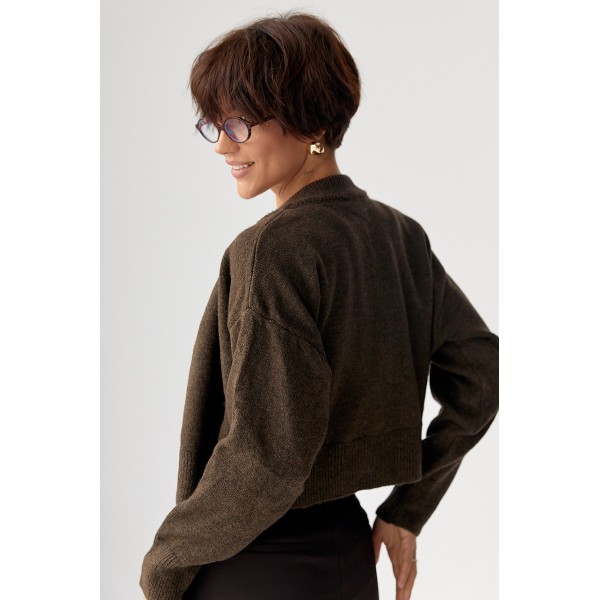 Кардиган жіночий трикотажний короткий темно-коричневий Lurex
