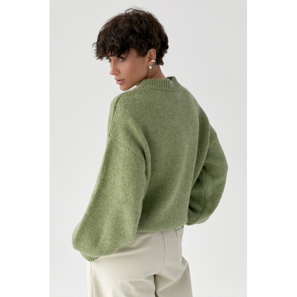Кофта женская акриловая с рукавами фонариками зеленая Lurex