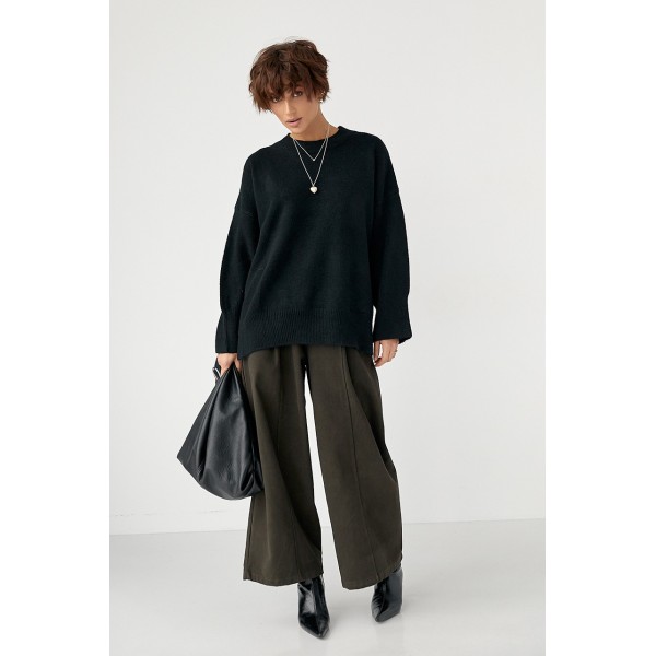Кофта женская хлопковая оверсайз с разрезами черная Lurex