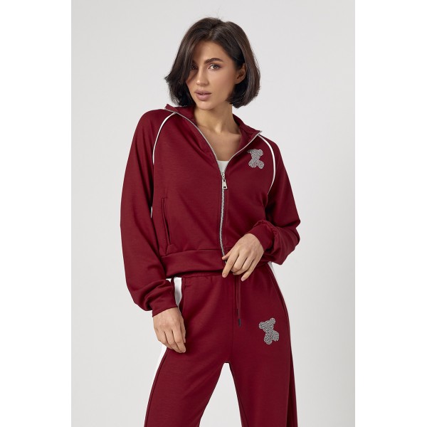 Спортивний костюм жіночий трикотажний ведмедик стрази бордовий Lurex