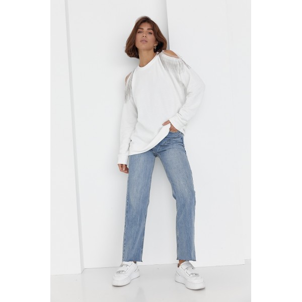 Кофта женская вискозная оверсайз с вырезами молочная Lurex