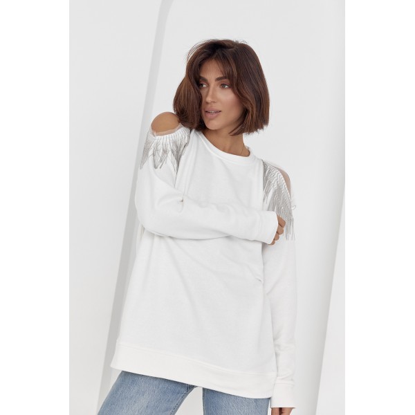 Кофта женская вискозная оверсайз с вырезами молочная Lurex