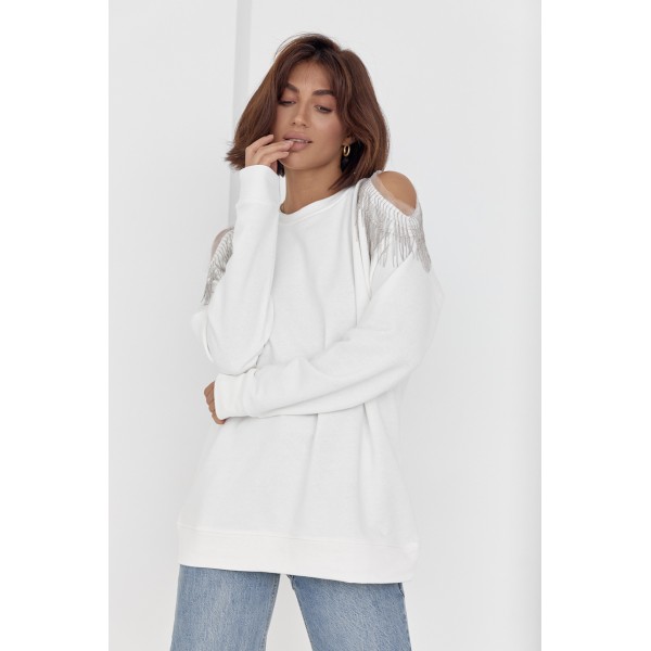 Кофта женская вискозная оверсайз с вырезами молочная Lurex