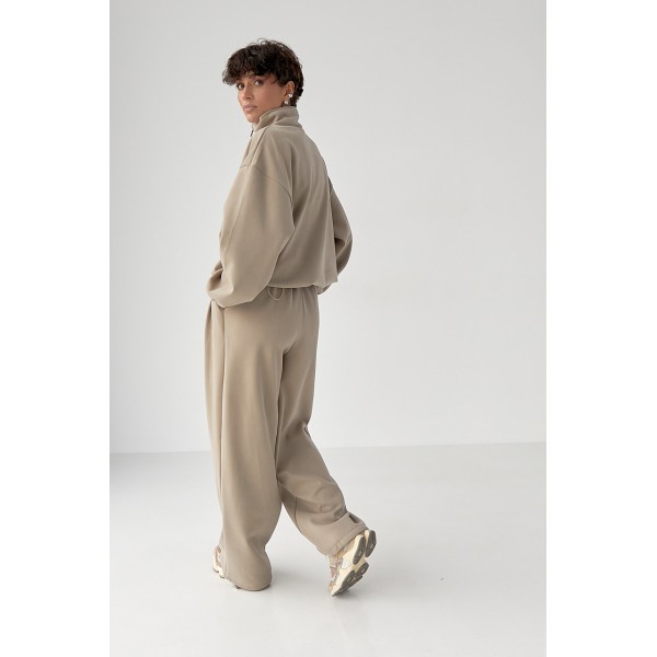 Спортивный костюм женский хлопковый свободного кроя бежевый Lurex