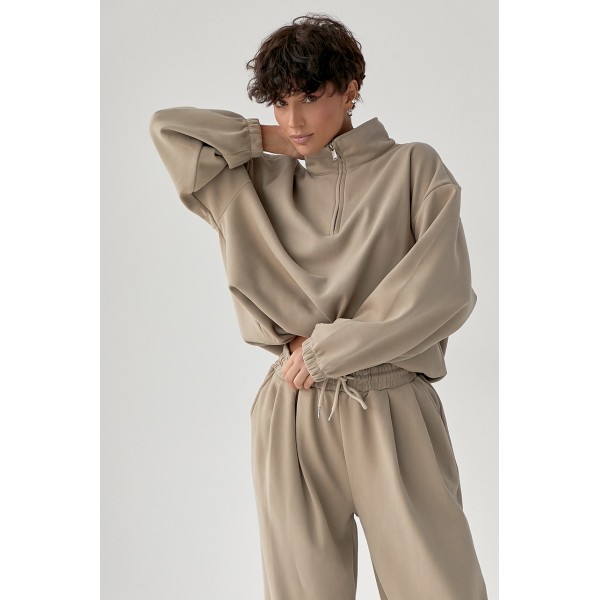 Спортивный костюм женский хлопковый свободного кроя бежевый Lurex