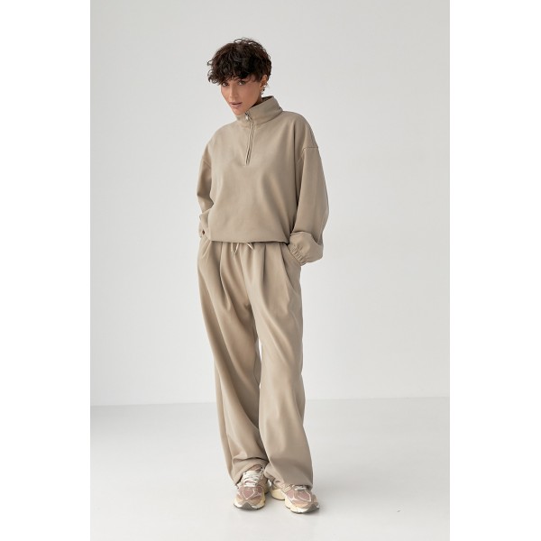 Спортивный костюм женский хлопковый свободного кроя бежевый Lurex