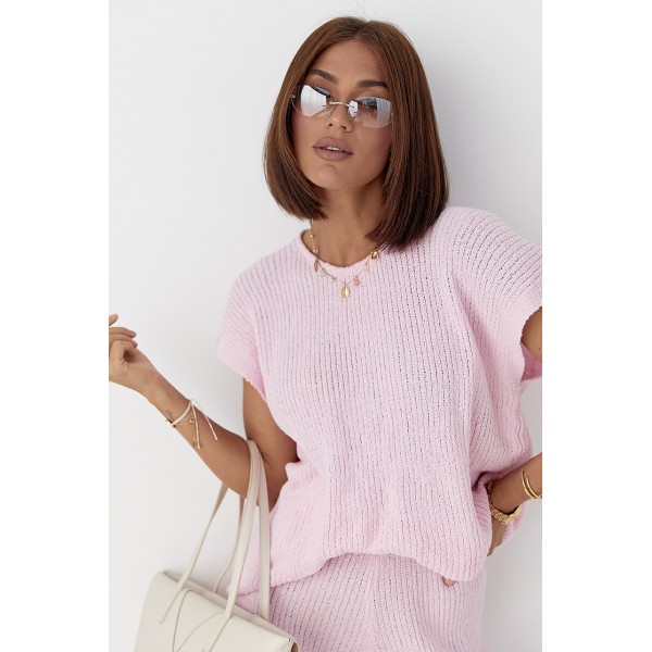 Костюм женский вязаный ажурный вискозный розовый Lurex