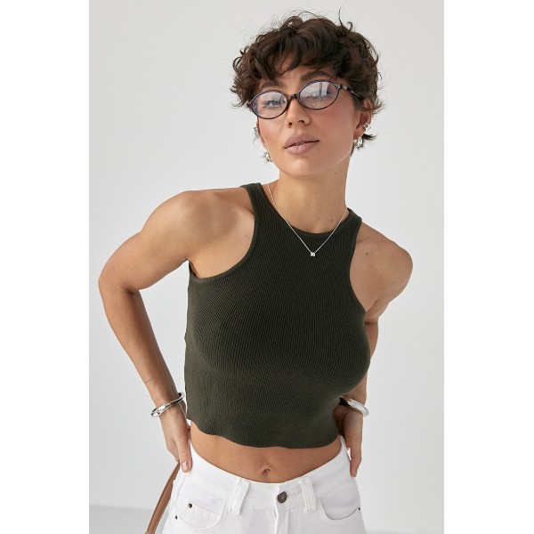 Майка жіноча вкорочена бавовна хакі Lurex