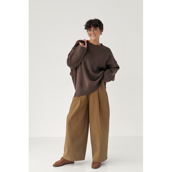 Джемпер жіночий бавовняний з розрізами коричневий Lurex