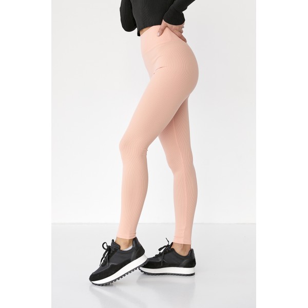Лосины женские трикотажные эластичные в рубчик персиковые Lurex
