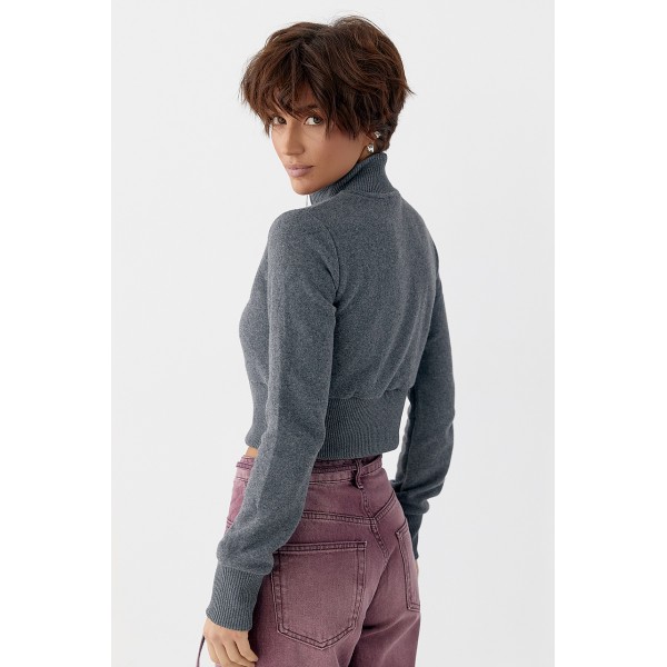 Кардиган женский хлопковый укороченный серый Lurex