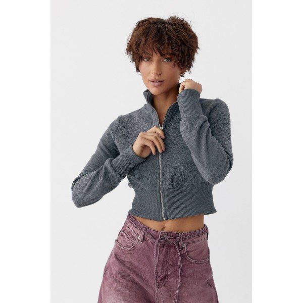 Кардиган женский хлопковый укороченный серый Lurex