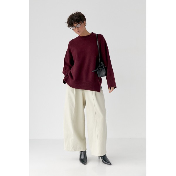 Джемпер женский хлопковый с разрезами бордовый Lurex
