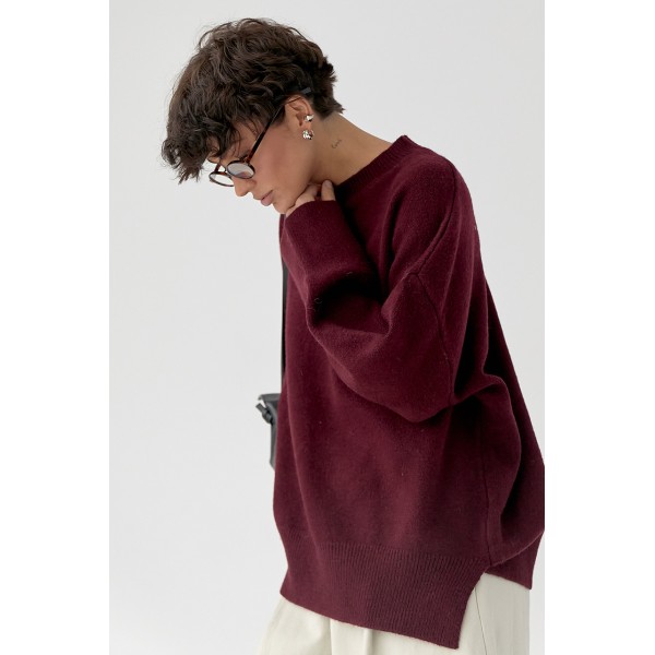 Джемпер женский хлопковый с разрезами бордовый Lurex