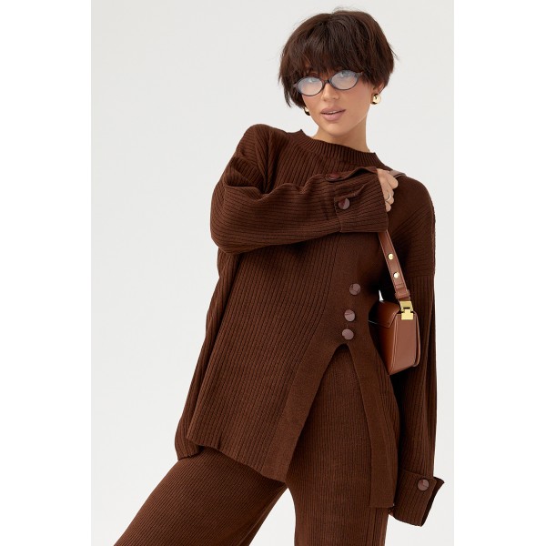 Костюм женский вязаный оверсайз в рубчик коричневый Lurex