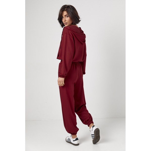 Спортивный костюм женский трикотажный с капюшоном бордовый Lurex