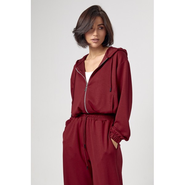 Спортивный костюм женский трикотажный с капюшоном бордовый Lurex