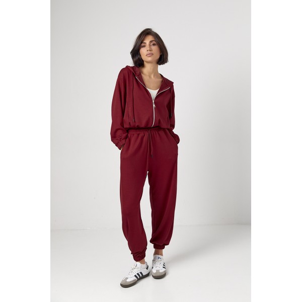 Спортивный костюм женский трикотажный с капюшоном бордовый Lurex