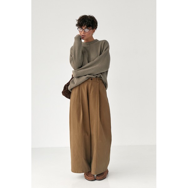 Кофта женская хлопковая с декоративным швом кофейная Lurex