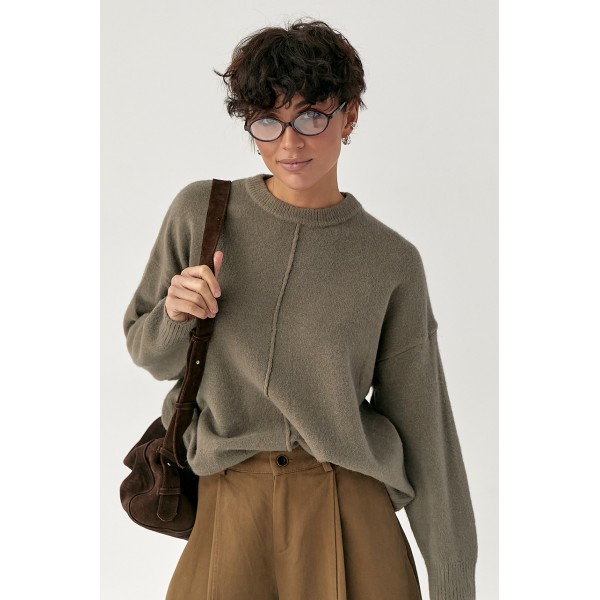 Кофта женская хлопковая с декоративным швом кофейная Lurex