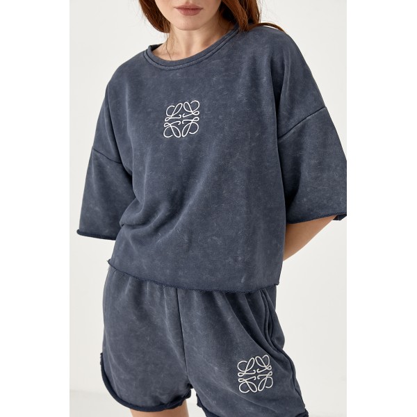 Костюм женский хлопковый тай-дай с футболкой и шортами серый Lurex
