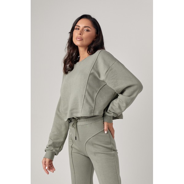 Спортивный костюм женский хлопковый акцентные швы хаки Lurex