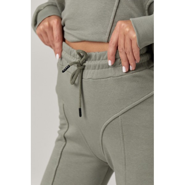 Спортивный костюм женский хлопковый акцентные швы хаки Lurex