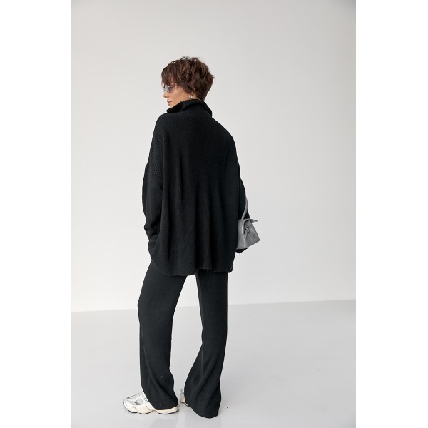 Костюм женский вязаный со свитером и штанами черный Lurex