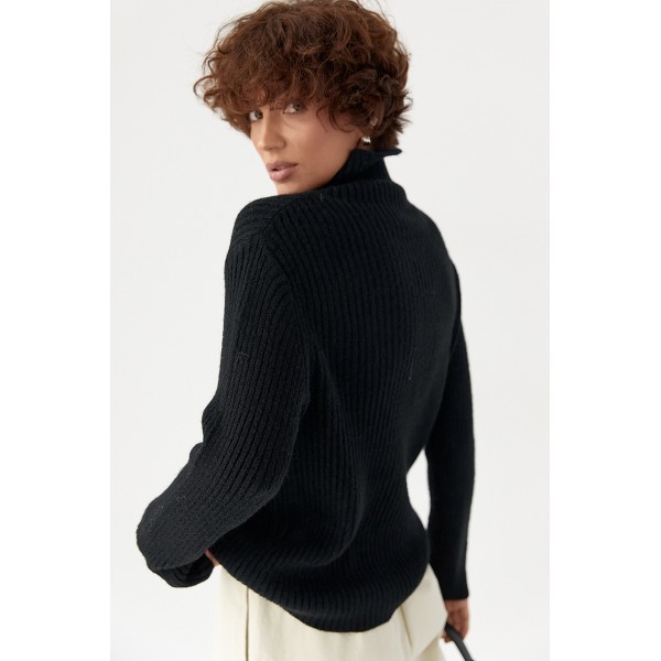 Гольф жіночий трикотажний у рубчик чорний Lurex
