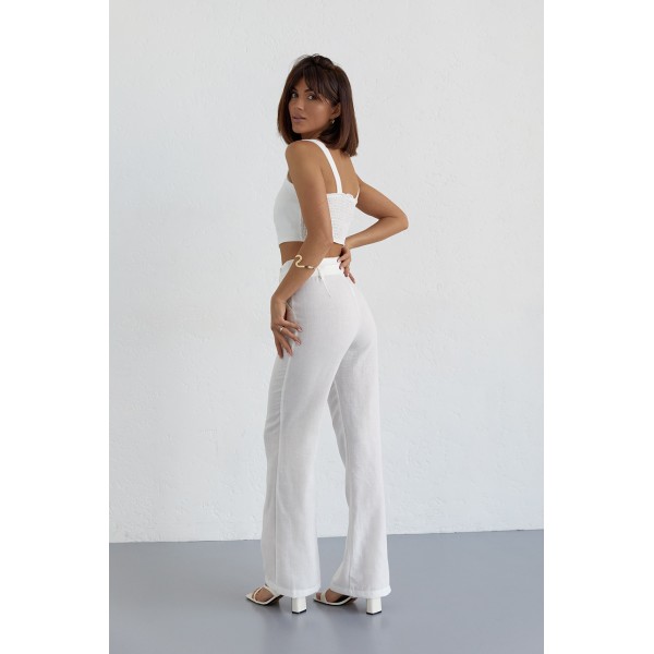 Костюм женский хлопковый с брюками и топом молочный Lurex