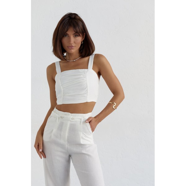 Костюм женский хлопковый с брюками и топом молочный Lurex