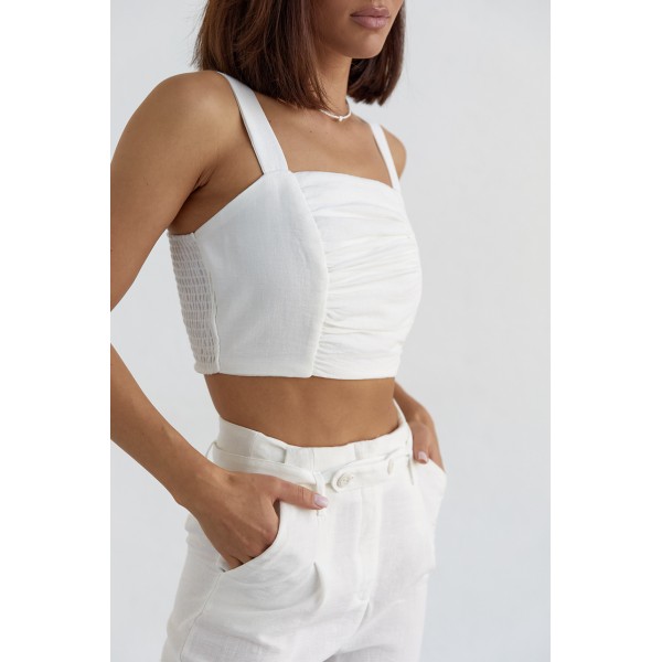 Костюм женский хлопковый с брюками и топом молочный Lurex