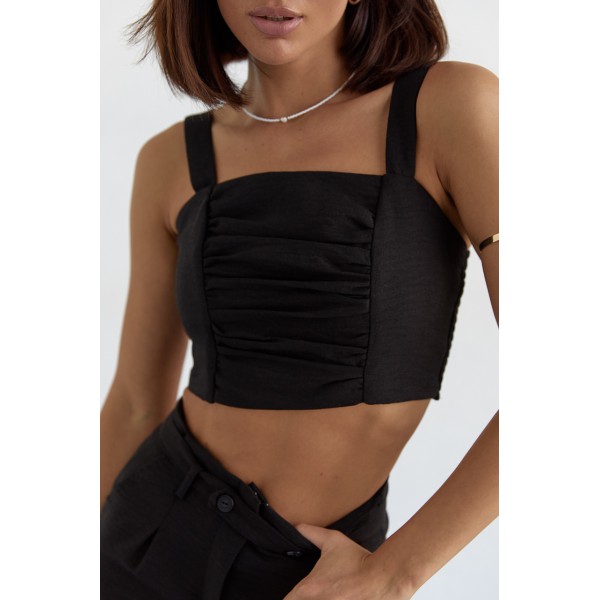 Костюм жіночий бавовняний з брюками та топом чорний Lurex