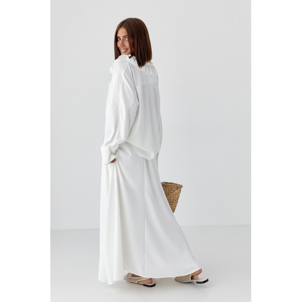Костюм женский шифоновый с рюшами и шнуровкой молочный Lurex