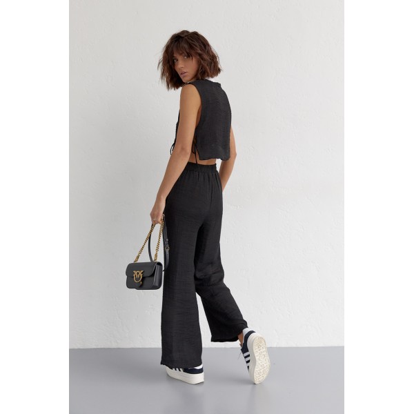 Женский поликоттоновый костюм с брюками и топом черный Lurex