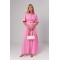 Костюм женский из жатки с юбкой и блузой розовый Lurex