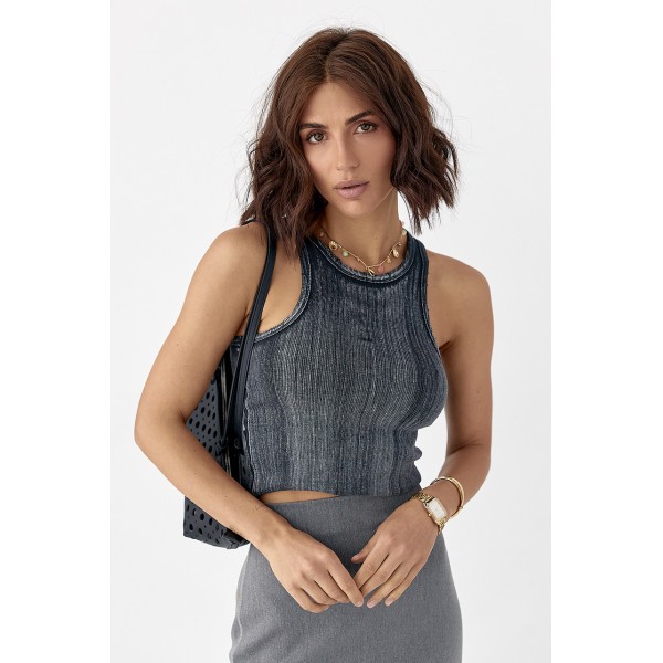 Топ женский укороченный хлопок черный Lurex