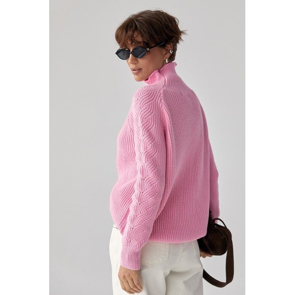 Свитер женский хлопковый с узором косички розовый Lurex