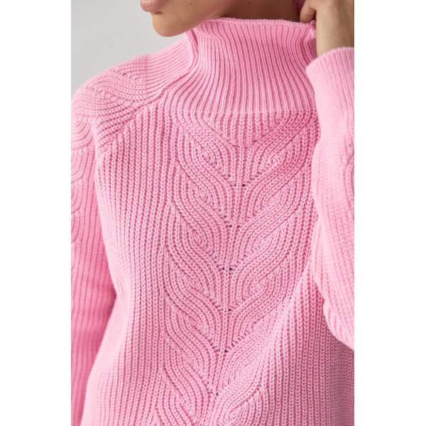 Свитер женский хлопковый с узором косички розовый Lurex