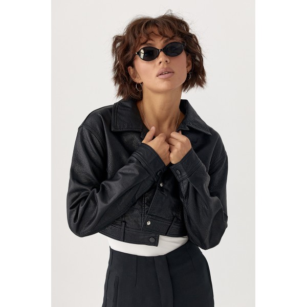 Куртка жіноча з екошкіри укорочена чорна Lurex